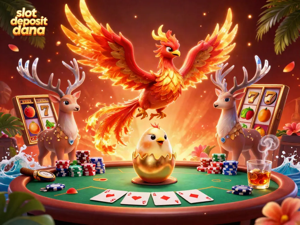 Experience the thrill with slot deposit dana in this vibrant 3D casino illustration featuring dynamic gaming elements.