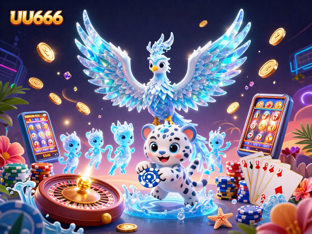 Engage with the thrilling casino adventure at UU666, featuring a vibrant ice phoenix and poker elements.