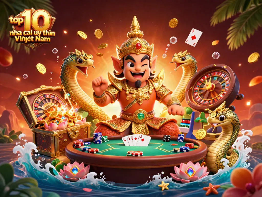 Engage in thrilling gaming with top 10 nha cai uy tin Việt Nam represented in this vibrant 3D scene.