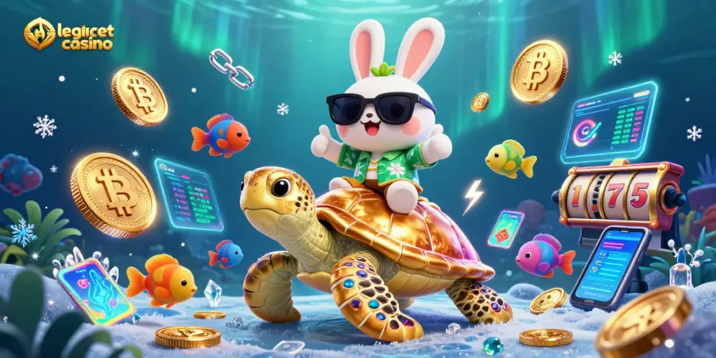 Experience winning at legionbet casino with a vibrant underwater scene featuring a lucky rabbit and golden turtle.
