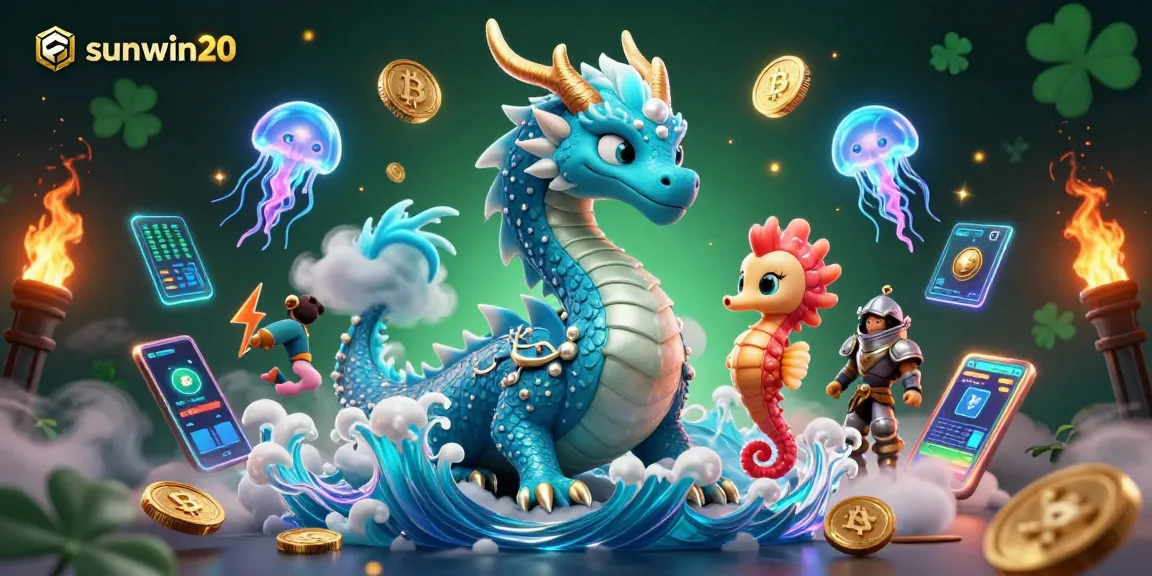 Experience thrilling gaming at sunwin20 with a vivid underwater scene featuring a dragon and a seahorse knight.