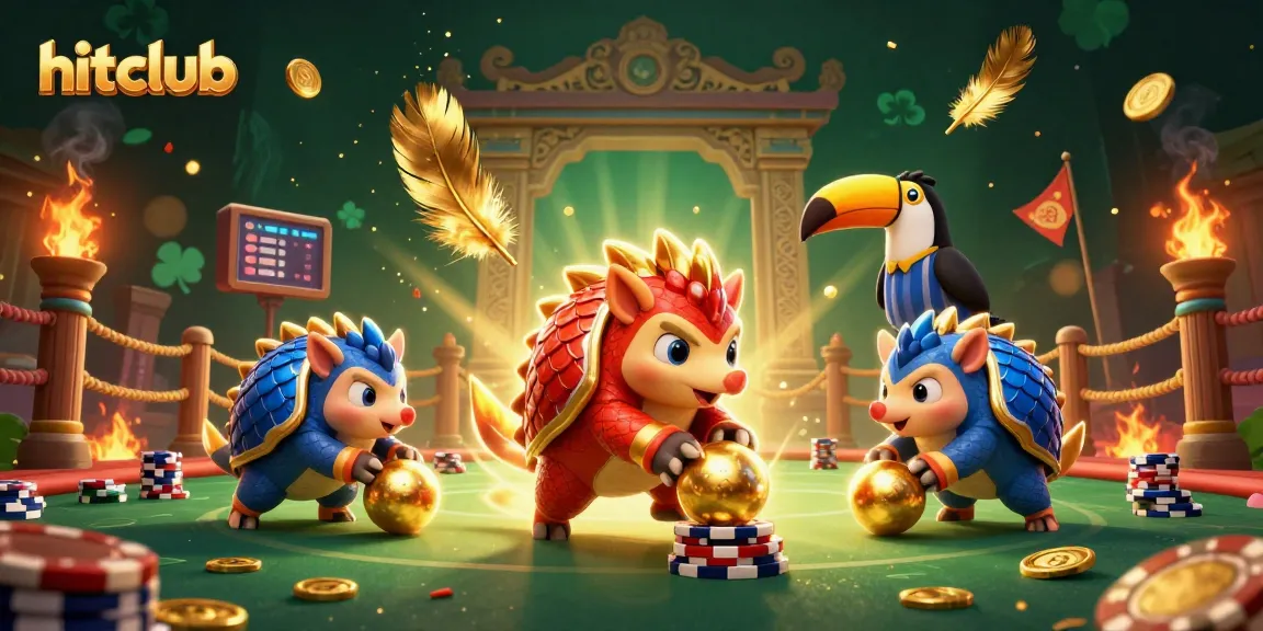 Experience exciting moments at hitclub with rival pangolins battling through poker chips in a vibrant casino scene.